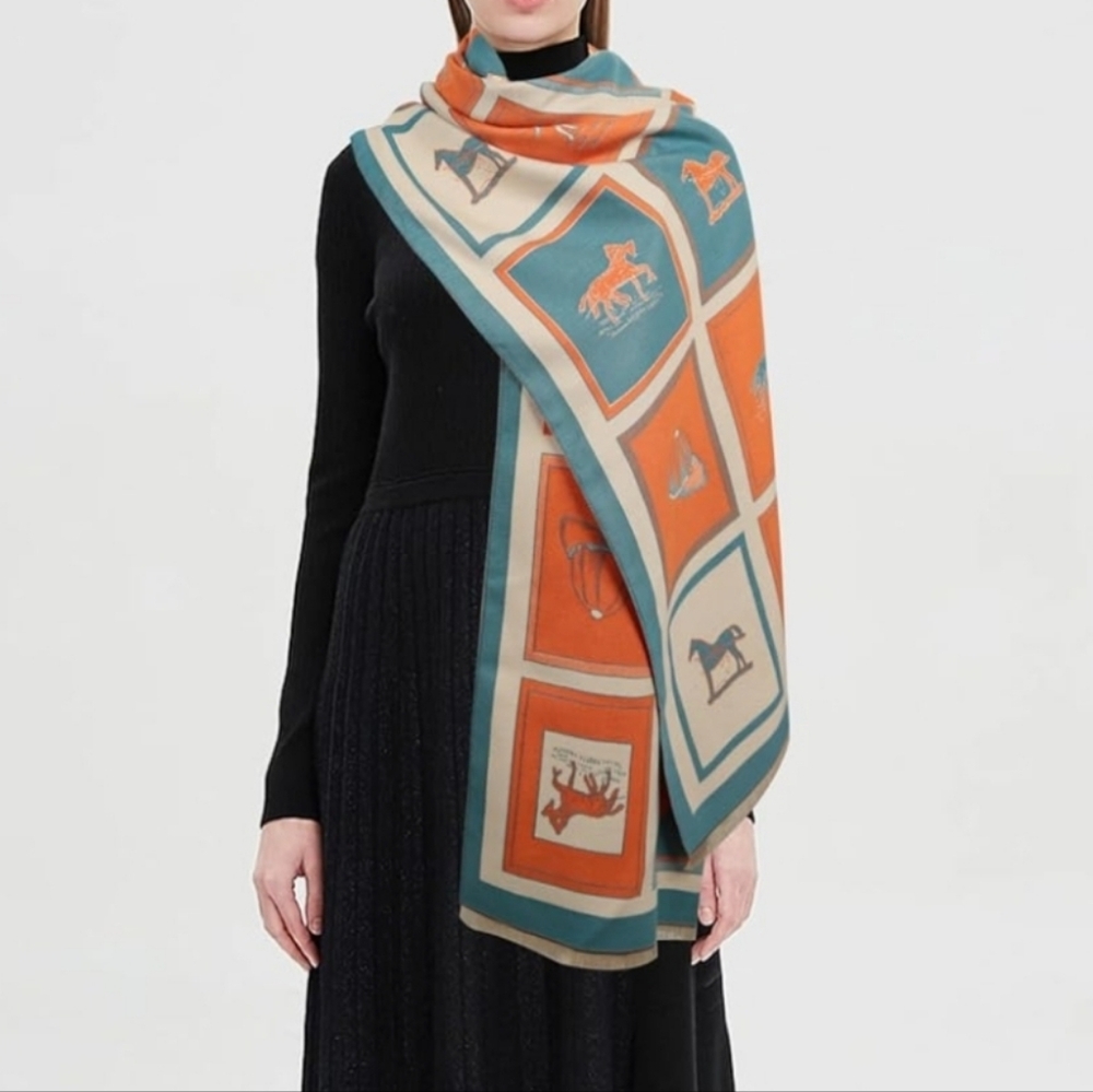 SALE🎉 Large Elegant Horse Design Multicolor Wrap Scarf